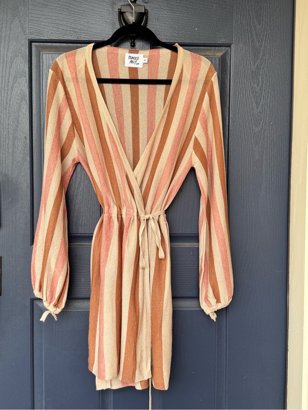 Princess Polly Striped Wrap Mini Dress in Pink, Tan & Cream